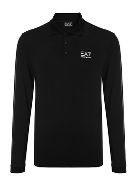 Armani/阿玛尼EA7 新款男士白色胶印logo黑色长袖POLO衫8NPF05
