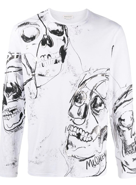 MCQ/Alexander McQueen麦昆男士涂鸦骷髅头印花圆领长袖T恤631406