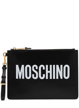 Moschino/莫斯奇诺 新款女士logo印花黑色手拿包 7A8405