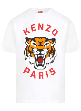 KENZO高田贤三新款男士虎头字母印花白色圆领短袖T恤4SG 8TS006