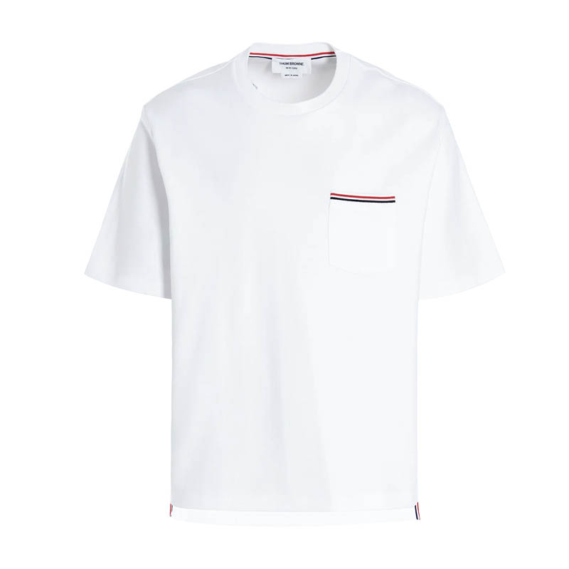 Thom Browne/TB新款男士胸前口袋前短后长白色短袖休闲T恤MJS183A