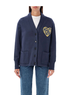 KENZO高田贤三 新款女士爱心字母印花蓝色V领开衫外套4ME 2SW086