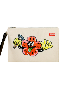 KENZO高田贤三新款男士卡通图案印花米白色手拿包F34 5PM902