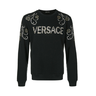 范思哲新款 Versace 男士 钉珠装 饰字母花卉圆领套头卫衣A78944