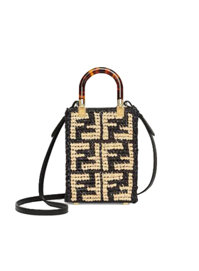 FENDI芬迪新款女士FF logo编织手提单肩包手机包8BS051 AKMS