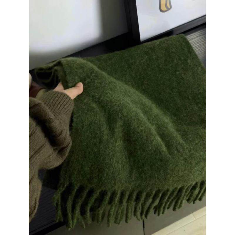 绿野仙踪混纺羊毛围巾&middot;绿色保暖流苏女冬季加厚纯色披肩送情侣款