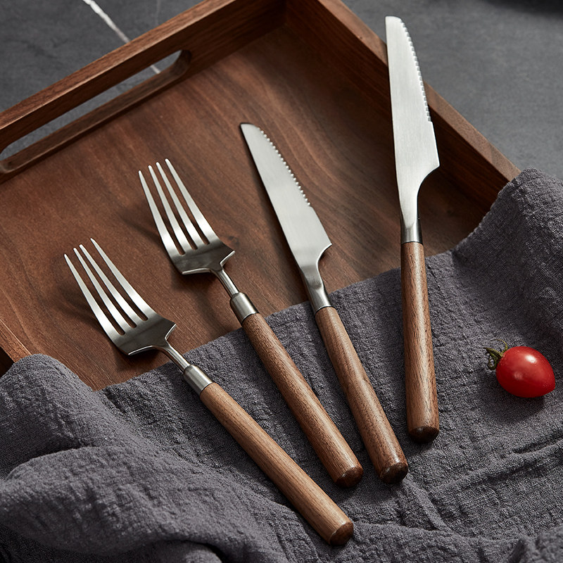 实木柄牛排刀叉勺三件套ins风西餐餐具套组家用不锈钢刀叉子勺子,餐饮具,西餐餐具套装,淘宝优惠券,粉丝福利购,淘宝优惠卷