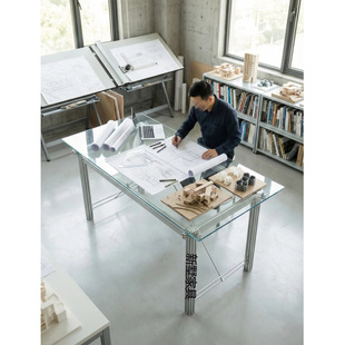 创意铝型材玻璃台面办公桌会议桌子现代简约设计师会议桌工作桌子
