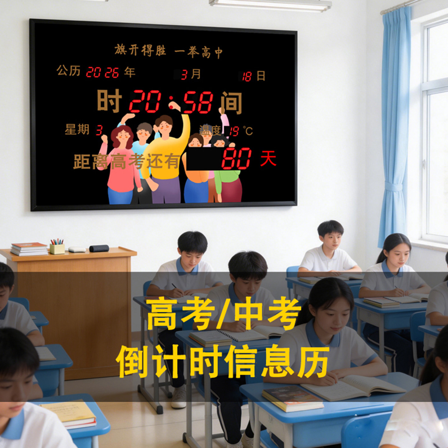 大字高考倒计时电子万年历显示屏天数中考计时牌学校教室日历挂钟