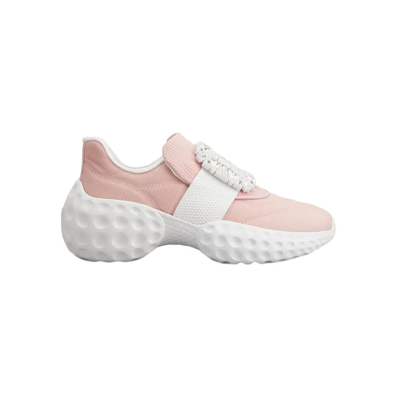 roger vivier女鞋闪钻饰扣粉色立体感织物鞋面休闲运动鞋