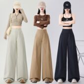 高腰设计感慵懒风宽松显瘦休闲裤 新款 女2026春季 天丝洗水棉阔腿裤