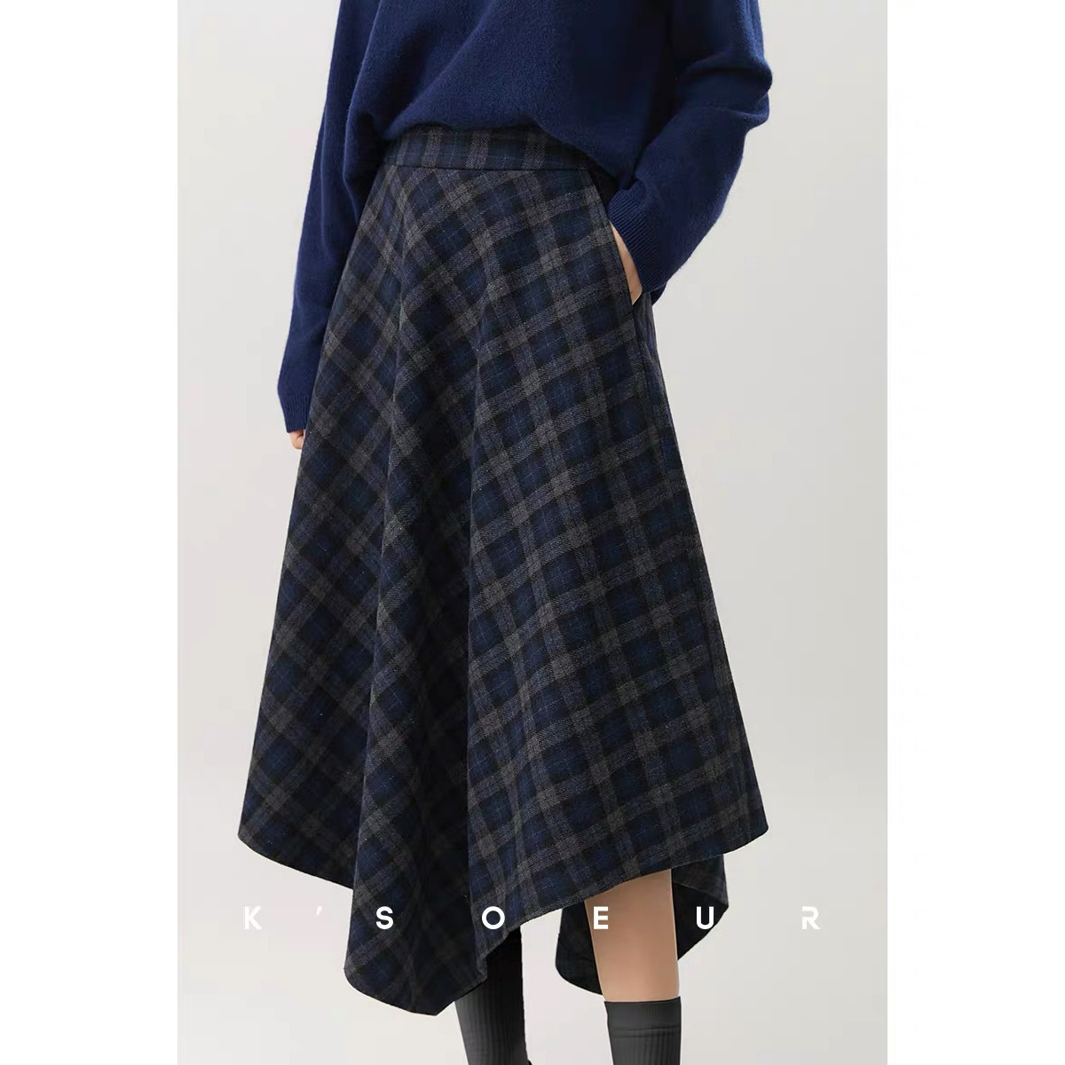 英式格纹半裙磨毛色织 侧口袋 斜裁式不规则伞裙女韩系复古,女装/女士精品,半身裙,淘宝优惠券,粉丝福利购,淘宝优惠卷