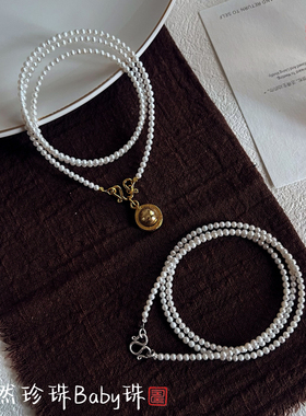 泰古天然珍珠3mm佛牌链黄金挂链
