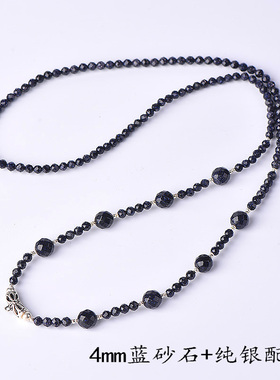 泰国佛牌链唐卡挂链4mm金砂石纯银配件保色不掉色巨闪毛衣链水晶