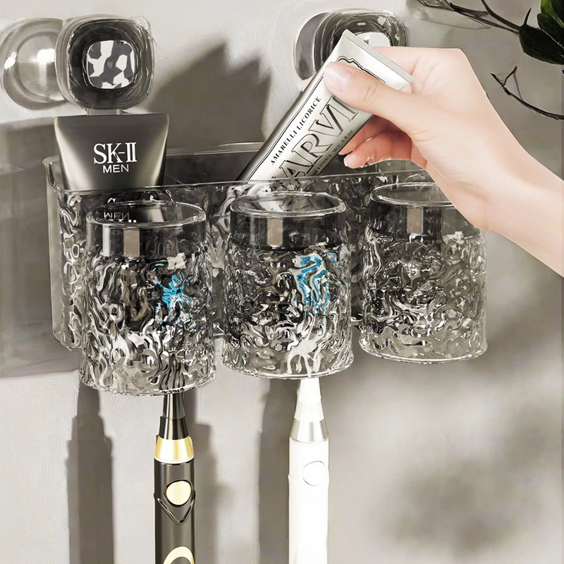 吸盘牙刷置物架壁挂式免打孔卫生间电动牙刷架牙杯牙膏漱口杯架子