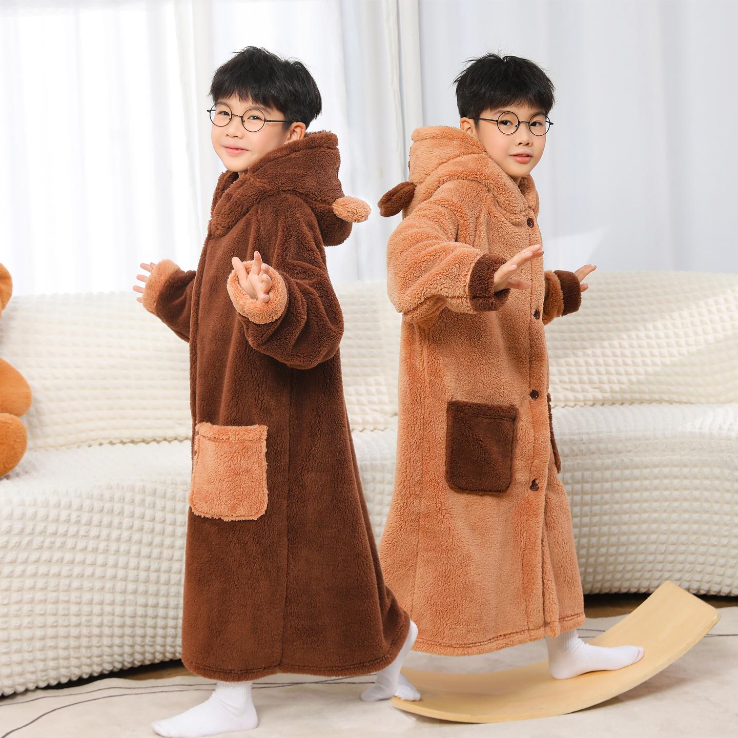 秋冬加厚男女童法兰绒睡袍