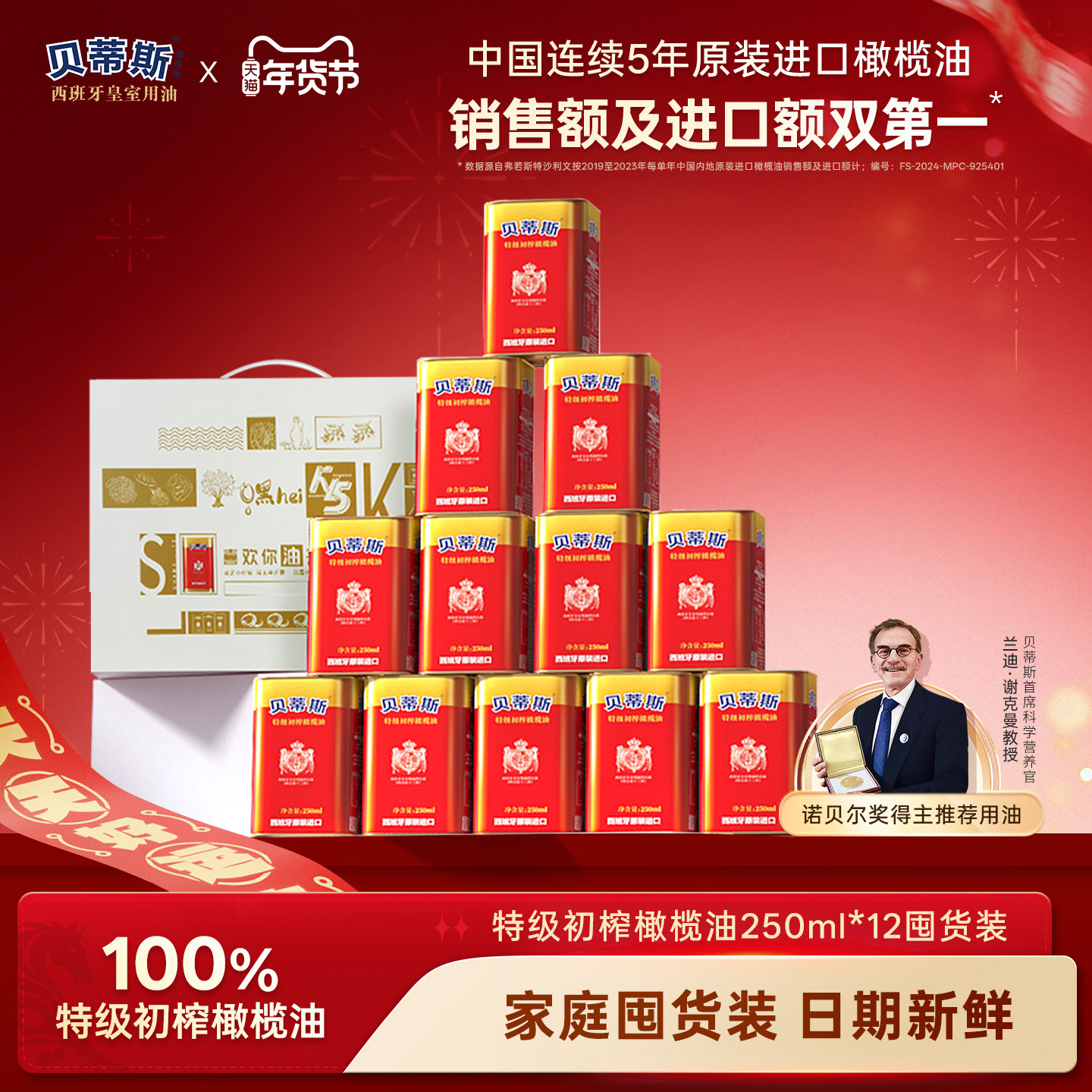 贝蒂斯特级初榨橄榄油250ml*12礼盒西班牙原装进口囤货送礼团购