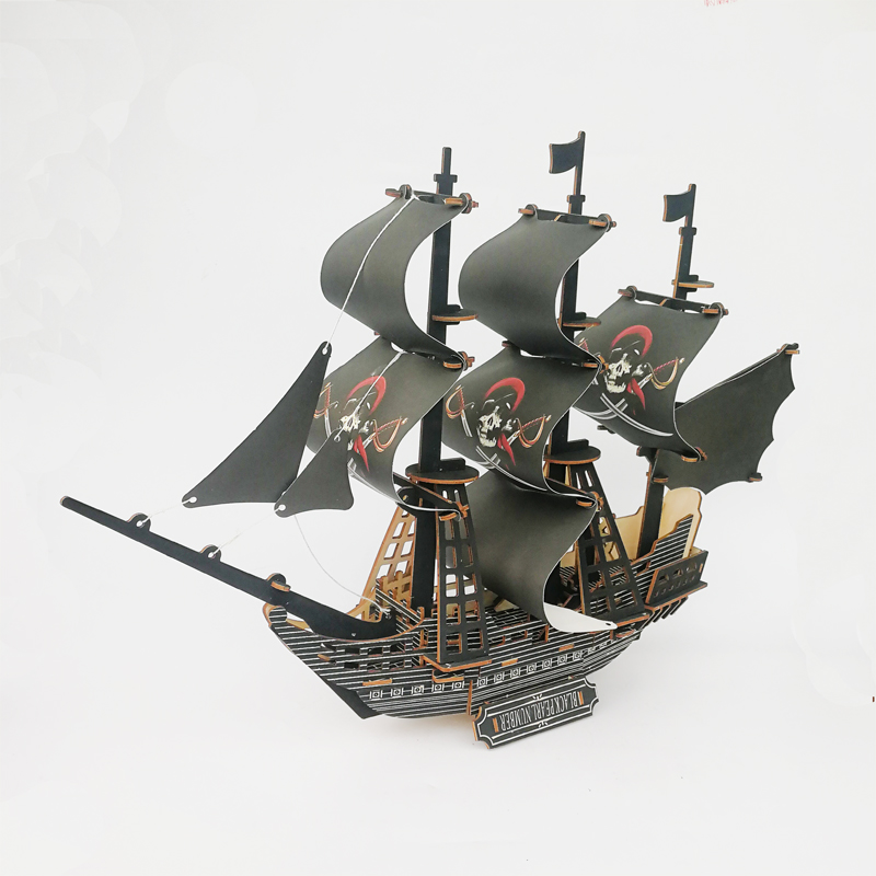 黑珍珠号加勒比海盗帆船模型拼装玩具木质diy手工仿真木头组装船