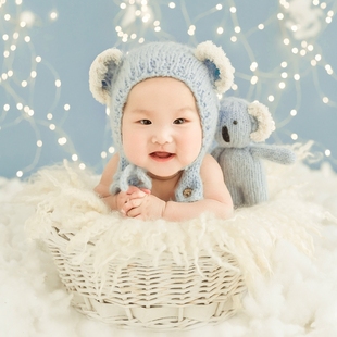 手工毛线编制帽子玩偶道具考拉宝宝满月百天照服饰 新生儿拍照服装