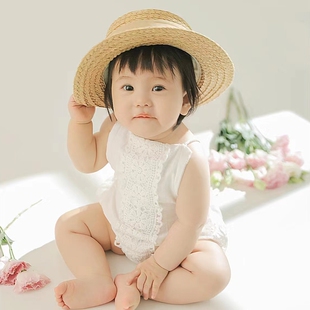儿童摄影服装简约可爱白色连体衣宝宝拍照服装影楼女童艺术照服装