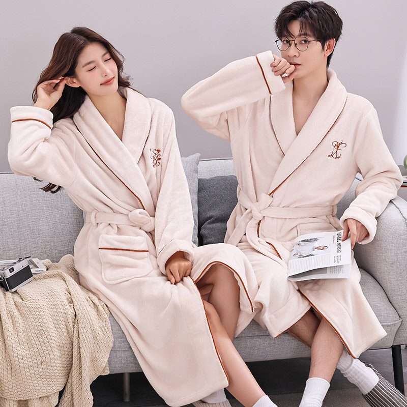 珊瑚绒情侣男士加厚春秋款浴衣