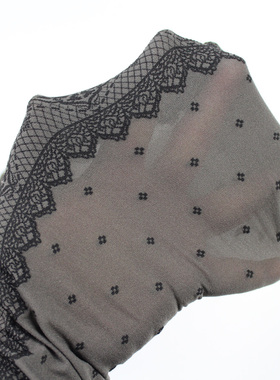 复古灰色侧边宽蕾丝花纹 提花四叶草天鹅绒50D春夏款透肉连裤袜女