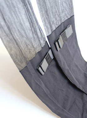 日系JK上黑下黑假高筒假过膝蝴蝶结15D+80D天鹅绒学院风连裤袜