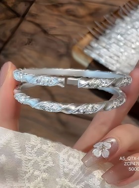 实心开口玫瑰银手镯贵妃心经复古貔貅珐琅心经婚礼铜首饰妈妈礼物