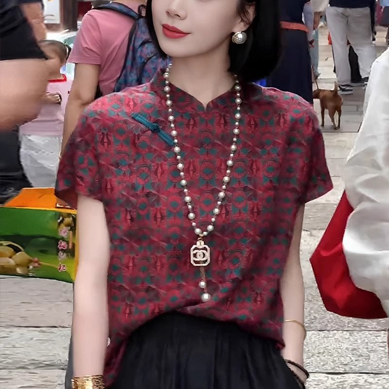 新中式盘扣立领短袖衬衫女夏季