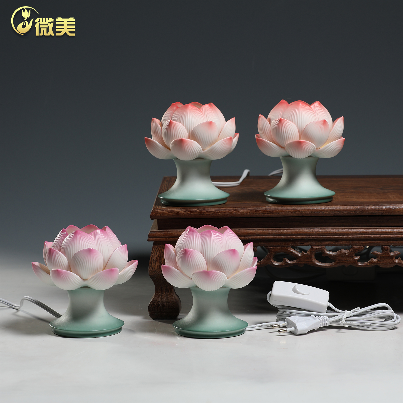 微美陶瓷莲花灯菩萨供佛灯家用led插电佛堂供灯佛前荷花灯长明灯