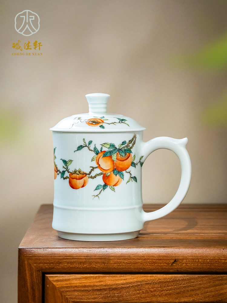 诚德轩手绘事事如意办公杯 陶瓷粉彩茶杯 景德镇家用办公室水杯子