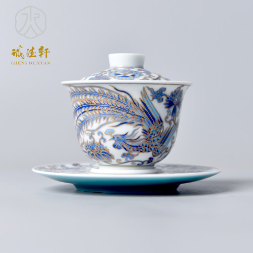 诚德轩功夫茶具手绘盖碗陶瓷盖碗