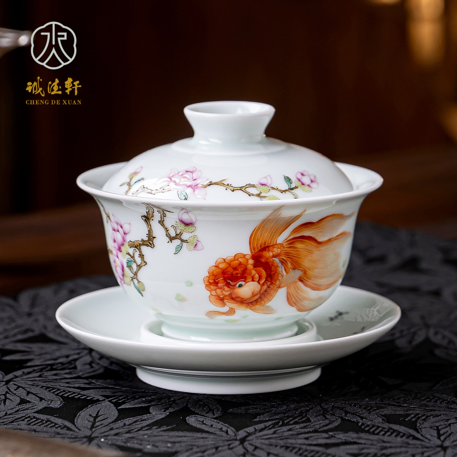 景德镇手绘茶器三才盖碗图片