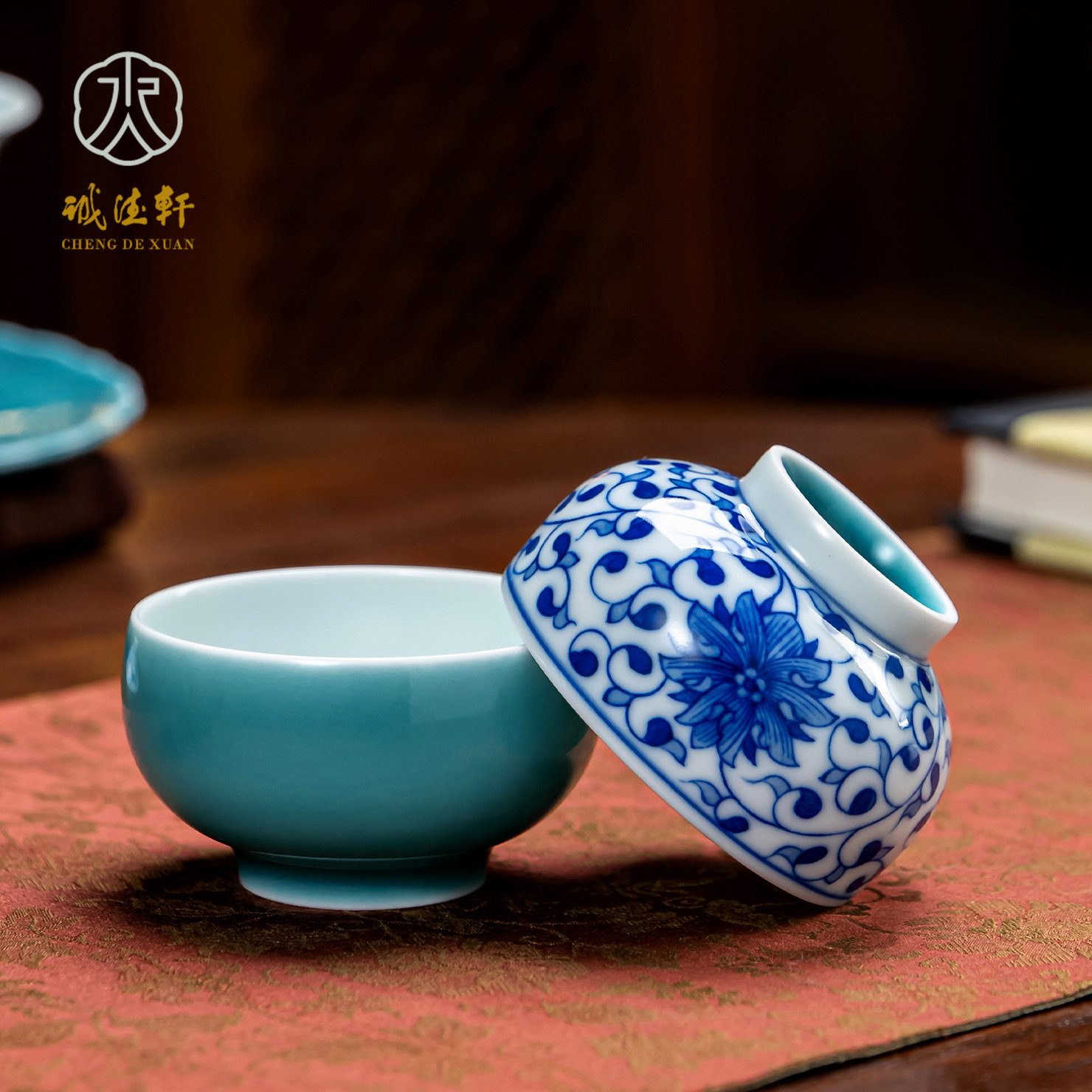诚德轩主人杯茶杯青花缠枝纳福景德镇高端家用陶瓷品茗杯清澜茶盏