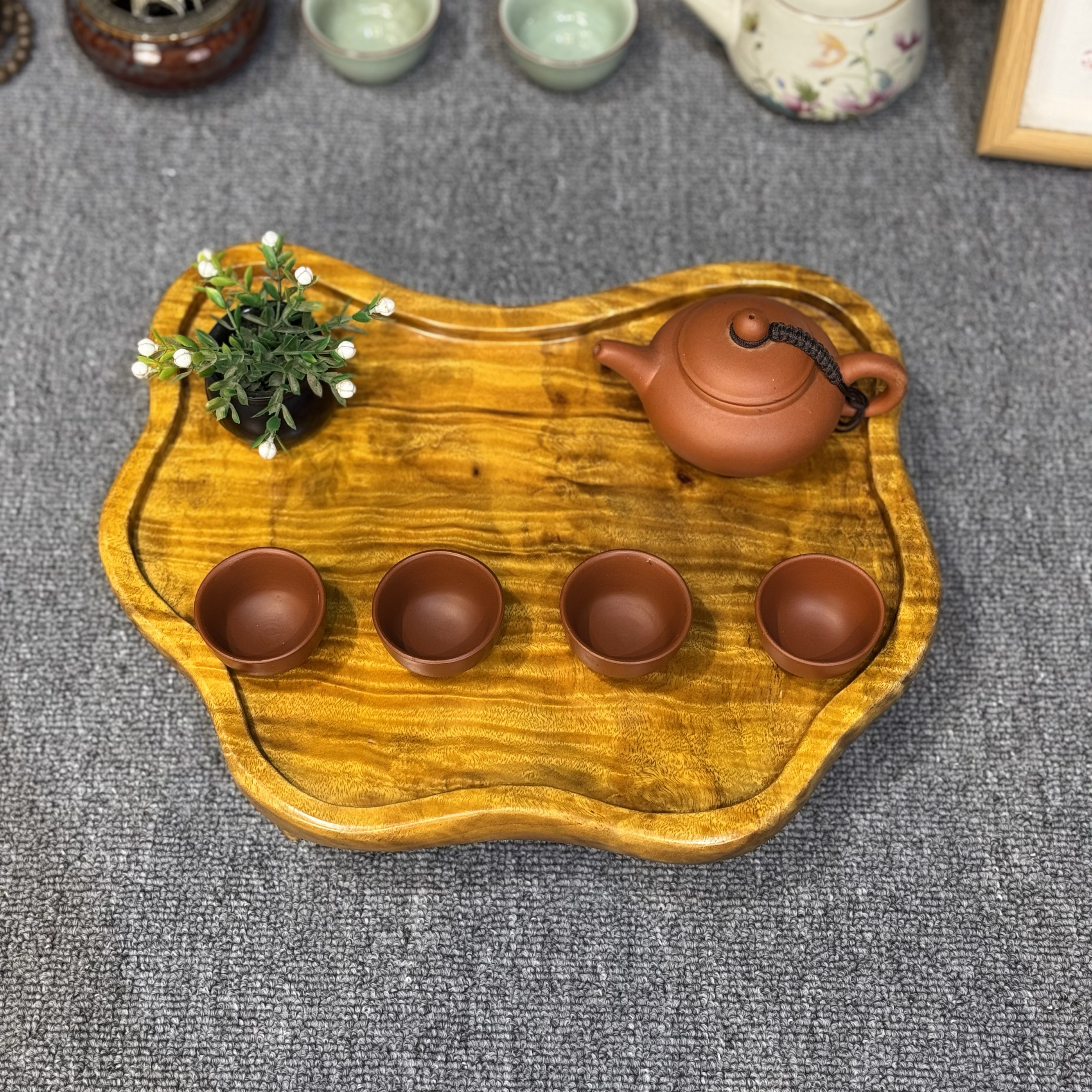 C064 黄金樟实木茶盘餐厅家用下午茶精致木质收纳盘餐盘木质托盘