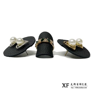 戒指胸针耳钉展示小片高档黑色真皮材质珠宝店小饰品陈列道具摆设