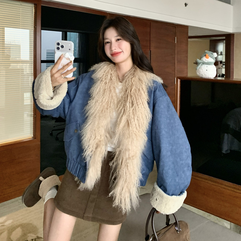 冬季新款水洗牛仔毛毛大衣2C018-9621-P230-K348,女装皮草,2C018