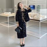 新中式国风优雅气质套装女2025早秋新款撞色印花外套半身裙两件套，女装套装/套裙，2C018
