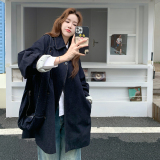 高级小众复古美式牛仔外套女春秋2025新款超火好看中长款夹克上衣，女装风衣，2C018