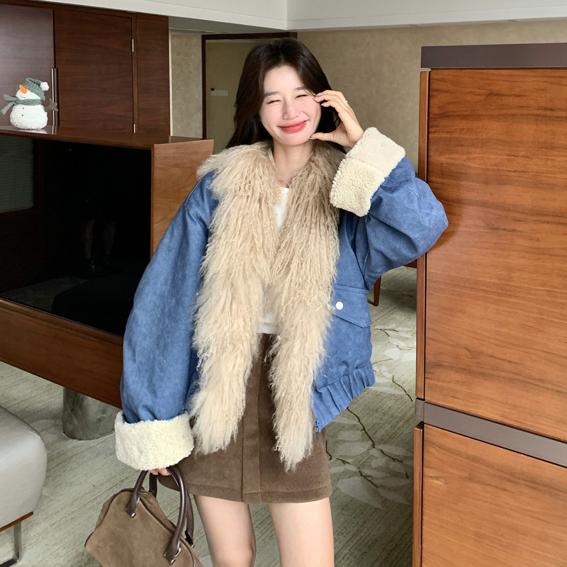 冬季新款水洗牛仔毛毛大衣2C018-9621-P230-K348,女装皮草,2C018
