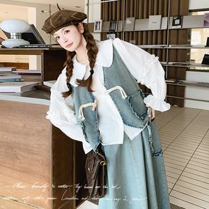 蓝色牛仔套装裙女2025春季新款设计感超好看衬衫马甲半身裙三件套图片