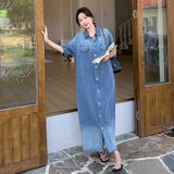 时尚减龄蓝色渐变牛仔裙女夏季2025新款小众设计感复古宽松连衣裙，女装连衣裙，2C018
