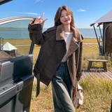 皮毛一体麂皮短外套女冬季2025新款韩系高级感加厚保暖羊羔毛夹克，女装皮草，2C018