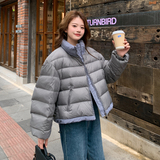 灰色格纹拼接排骨羽绒服女2025冬季新款学院风加厚保暖白鸭绒外套，女装羽绒服，2C018