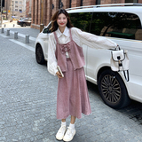粉色甜美减龄牛仔套装裙女秋2025新款法式设计感衬衫半身裙三件套，女装套装/套裙，2C018