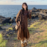 设计感复古美拉德蕾丝拼接鱼尾牛仔衬衫裙新款显瘦气质连衣裙女秋，女装连衣裙，2C018