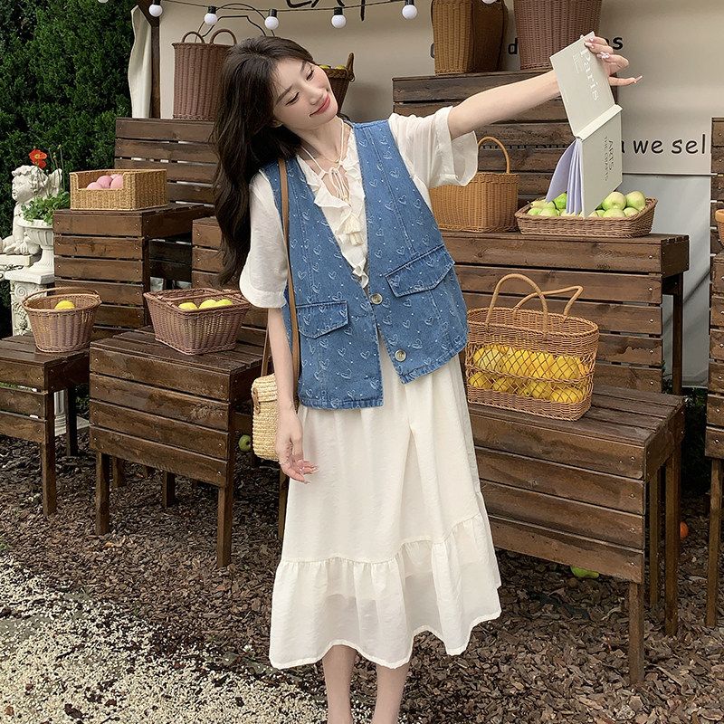 夏季新款牛仔马甲雪纺连衣裙两件套2C018-2436-P150-K208,女装套装/套裙,2C018