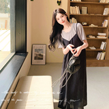 超好看拼接假两件连衣裙女2025年夏季新款高级感宽松显瘦休闲长裙，女装连衣裙，2C018