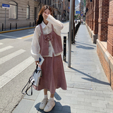 粉色甜美减龄牛仔套装裙女秋2025新款法式设计感衬衫半身裙三件套，女装套装/套裙，2C018