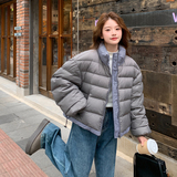 灰色格纹拼接排骨羽绒服女2025冬季新款学院风加厚保暖白鸭绒外套，女装羽绒服，2C018